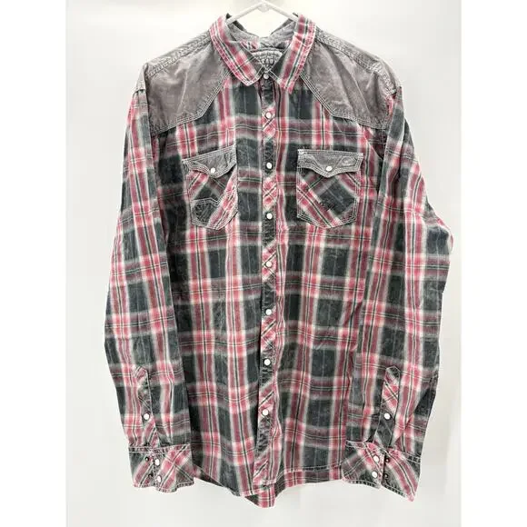 BKE Vintage Shirt Mens XL Plaid Western Pearl Snap Athletic Fit Cowboy - Picture 2 of 14